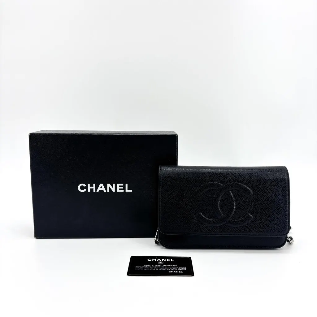 Chanel Timeless WOC Caviar Wallet on Chain Black Silver Hardware Black Leather Good - Back View