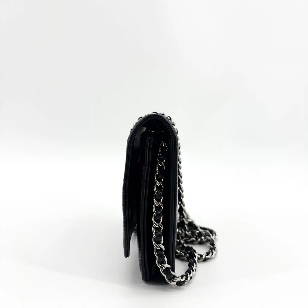 Chanel Timeless WOC Caviar Wallet on Chain Black Silver Hardware Black Leather Good - Model View