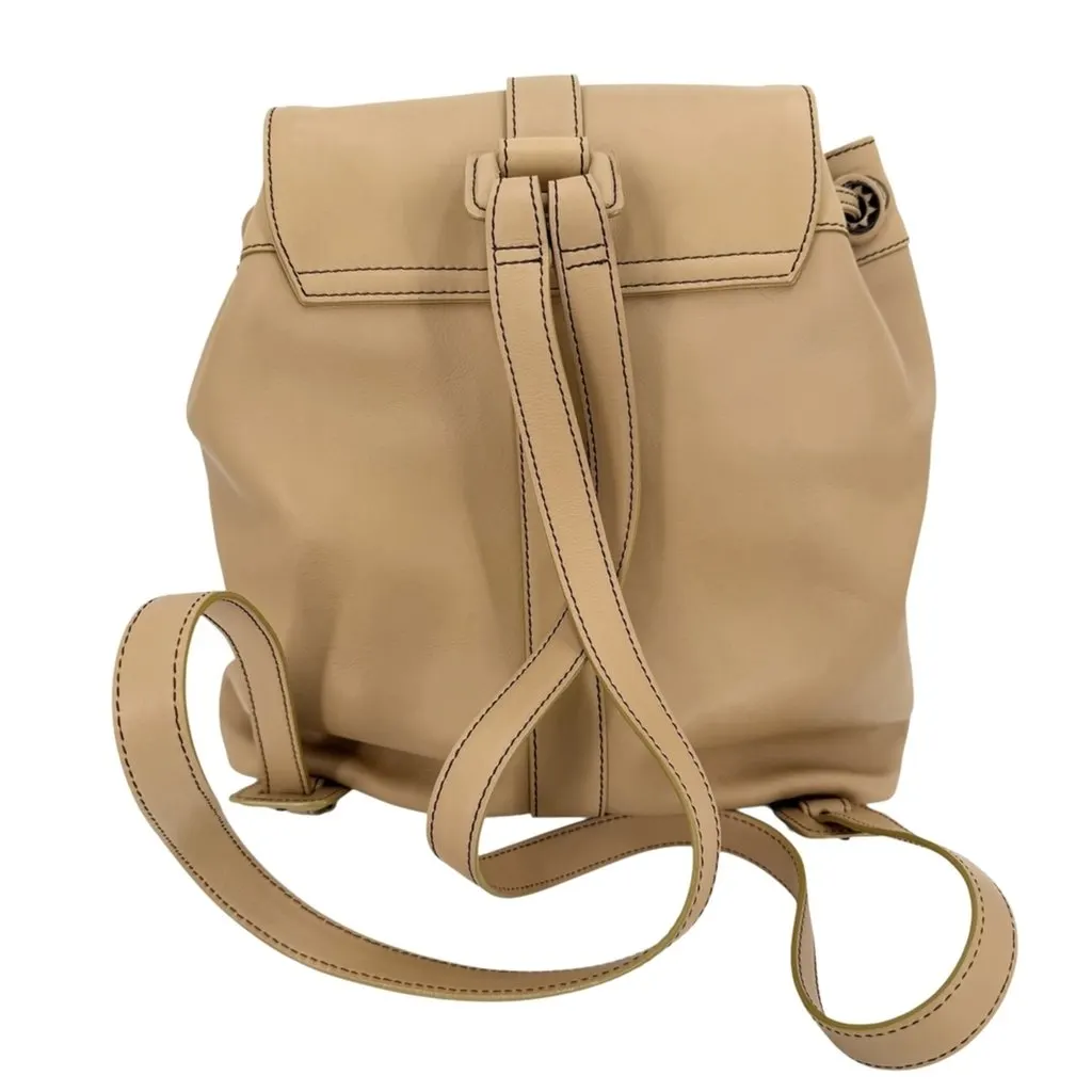 Chanel women's backpack with Coco Mark design, leather, brown, black hardware. Brown Leather Good - Back View