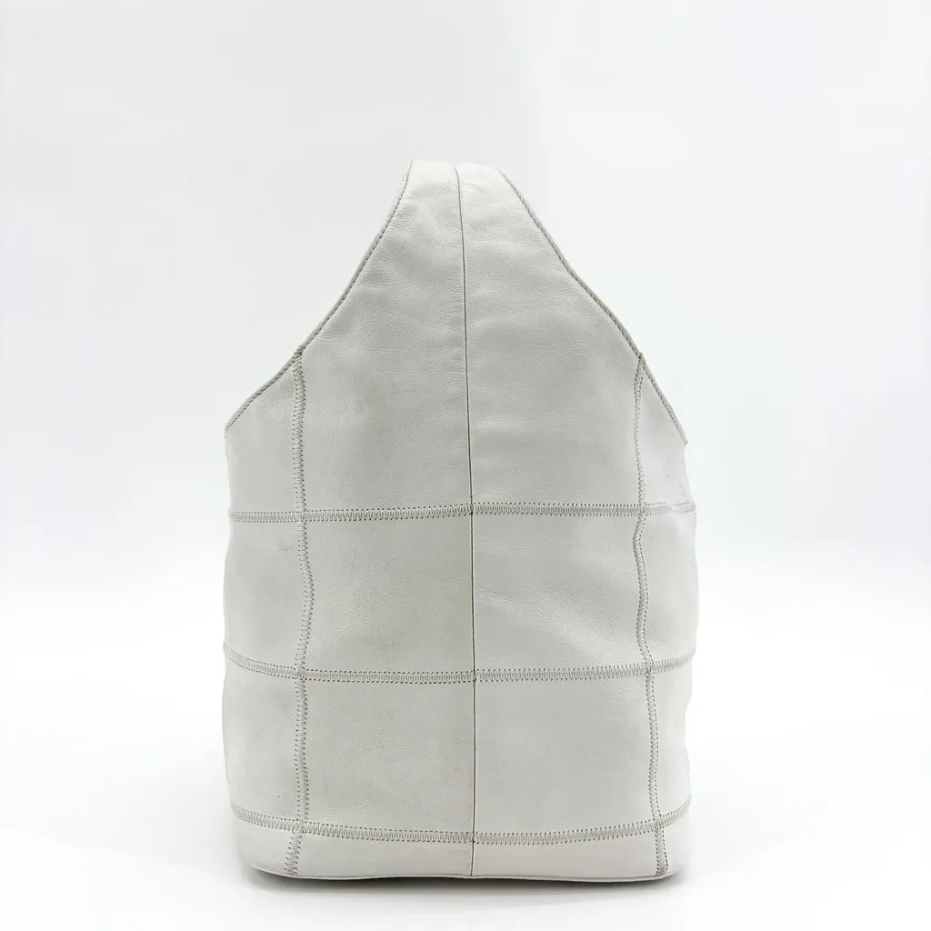 Chanel Chocolate Bar White Leather Stitch Drawstring Tote Bag White Leather Fair - Inside View