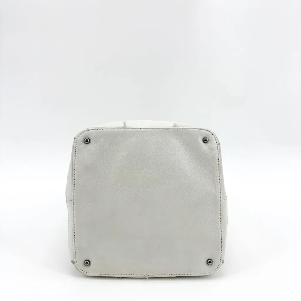 Chanel Chocolate Bar White Leather Stitch Drawstring Tote Bag White Leather Fair - Box View