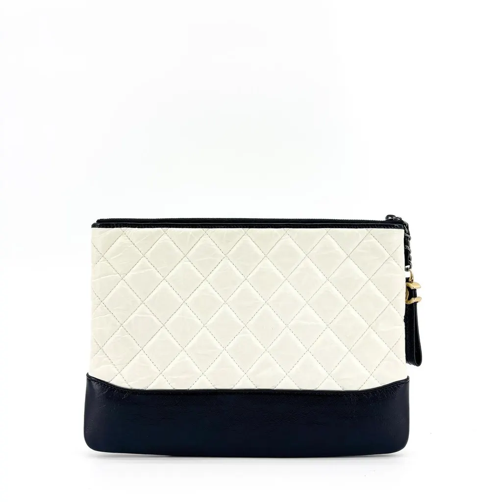 Chanel Gabrielle O-Case Pouch Medium White Black Black Leather Good - Inside View