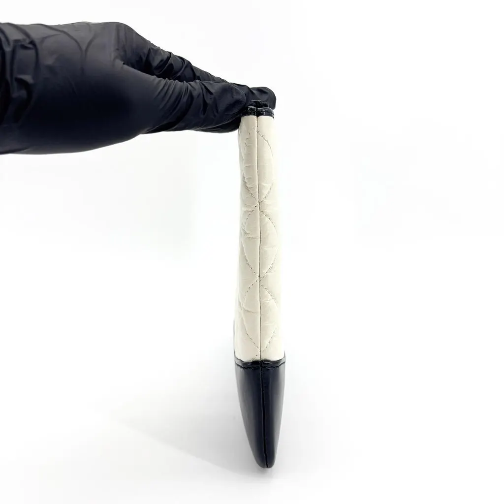 Chanel Gabrielle O-Case Pouch Medium White Black Black Leather Good - Model View
