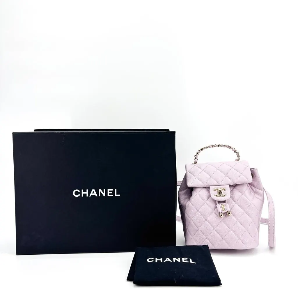 Chanel Small Duma Backpack Grained Calfskin Lilac Light Gold Purple Leather Very good - Back View