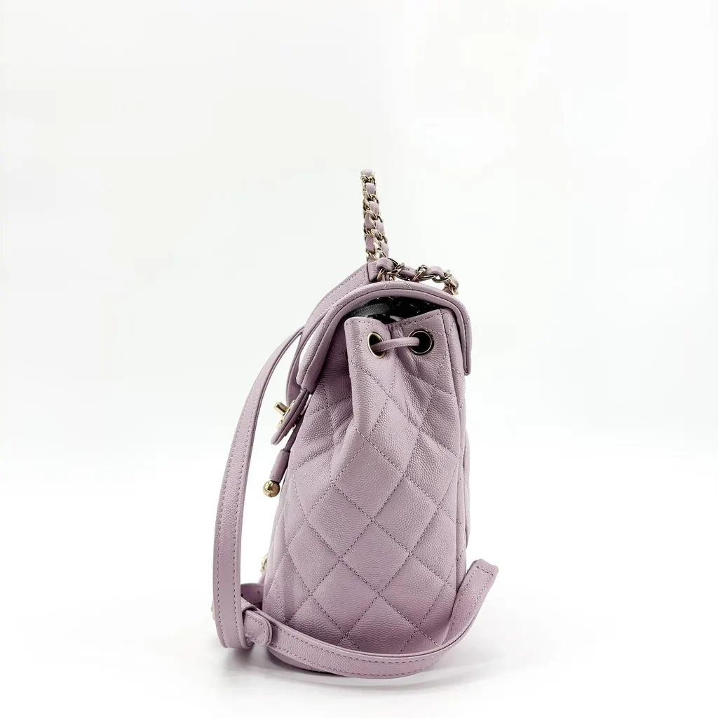 Chanel Small Duma Backpack Grained Calfskin Lilac Light Gold Purple Leather Very good - Model View