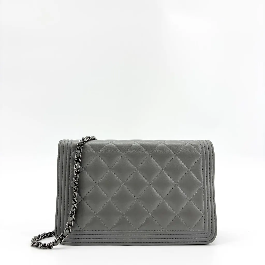 Chanel Boy Wallet on Chain Gray Lambskin Vintage Silver Hardware MultiColor Leather Fair - Inside View