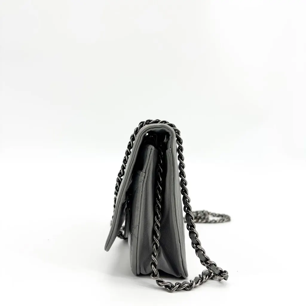 Chanel Boy Wallet on Chain Gray Lambskin Vintage Silver Hardware MultiColor Leather Fair - Model View