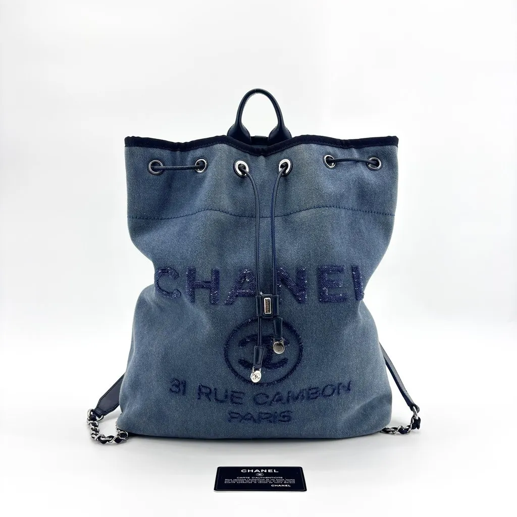 Chanel Denim Sequin 31 Rue Cambon Backpack Blue Blue Denim Good - Back View