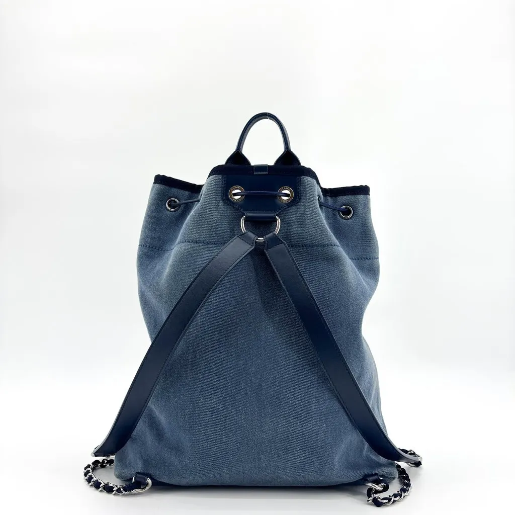Chanel Denim Sequin 31 Rue Cambon Backpack Blue Blue Denim Good - Inside View