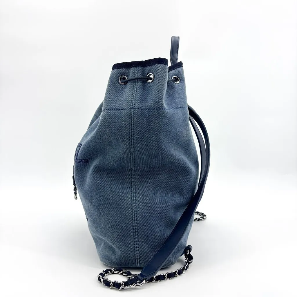 Chanel Denim Sequin 31 Rue Cambon Backpack Blue Blue Denim Good - Model View