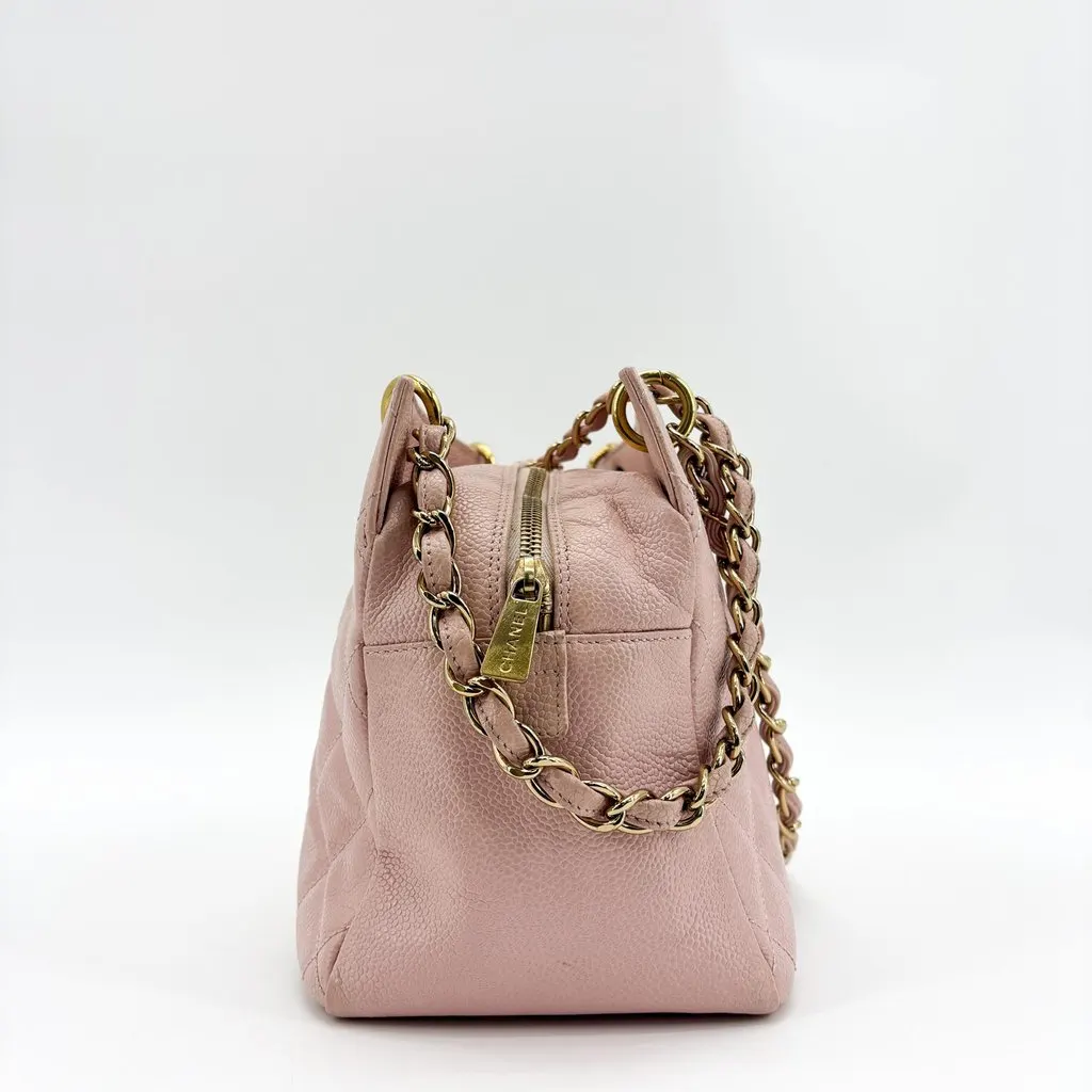 Chanel Quilted Caviar Petit Shopping Tote Pink Gold Gold Leather Good - Box View