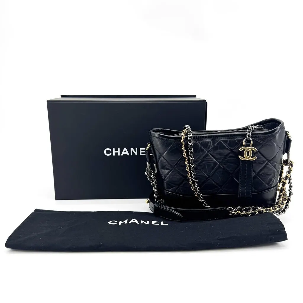 Chanel Gabrielle Small Hobo Bag Aged Calfskin Black Black Leather Good - Back View