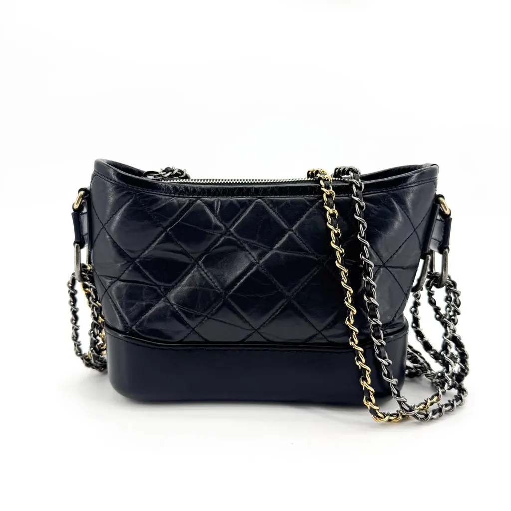 Chanel Gabrielle Small Hobo Bag Aged Calfskin Black Black Leather Good - Inside View