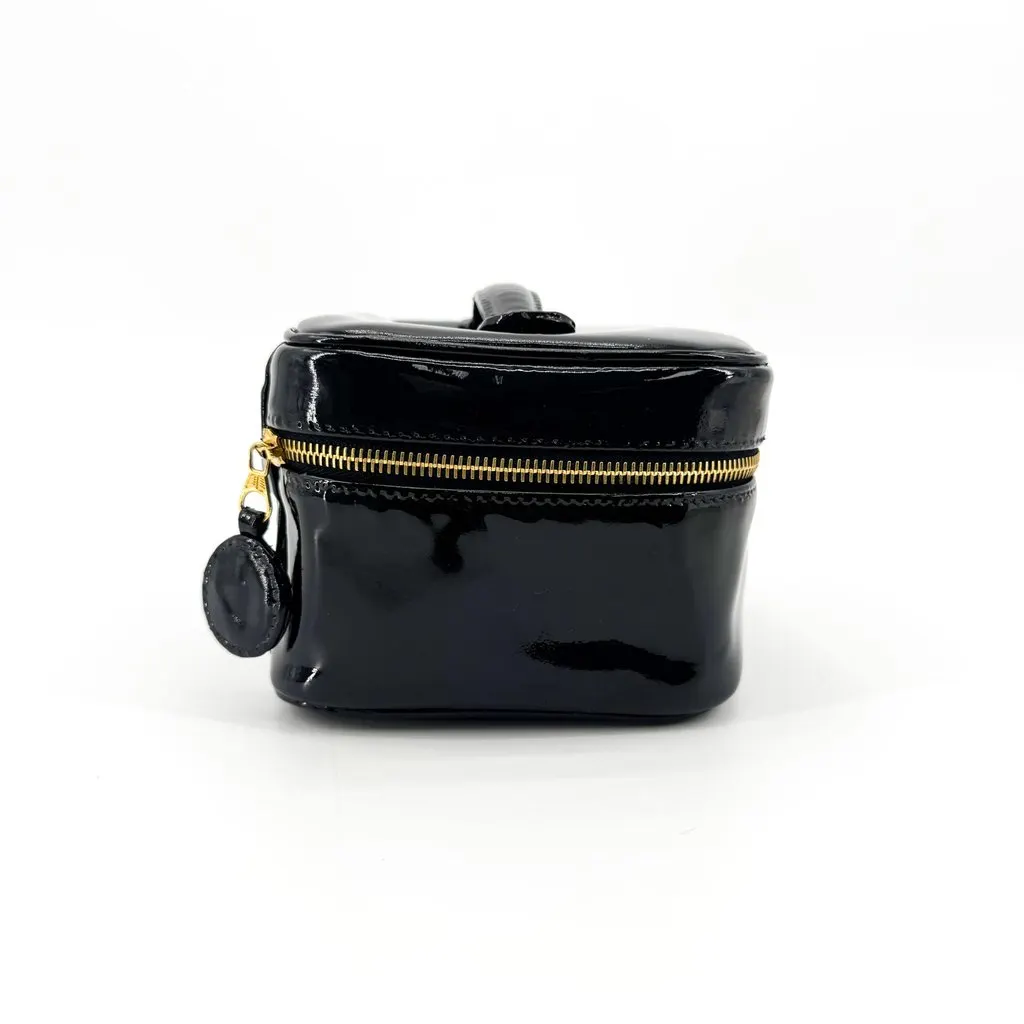 Chanel Vintage Patent Cosmetic Vanity Bag Gold Black Black Leather Very good - Box View
