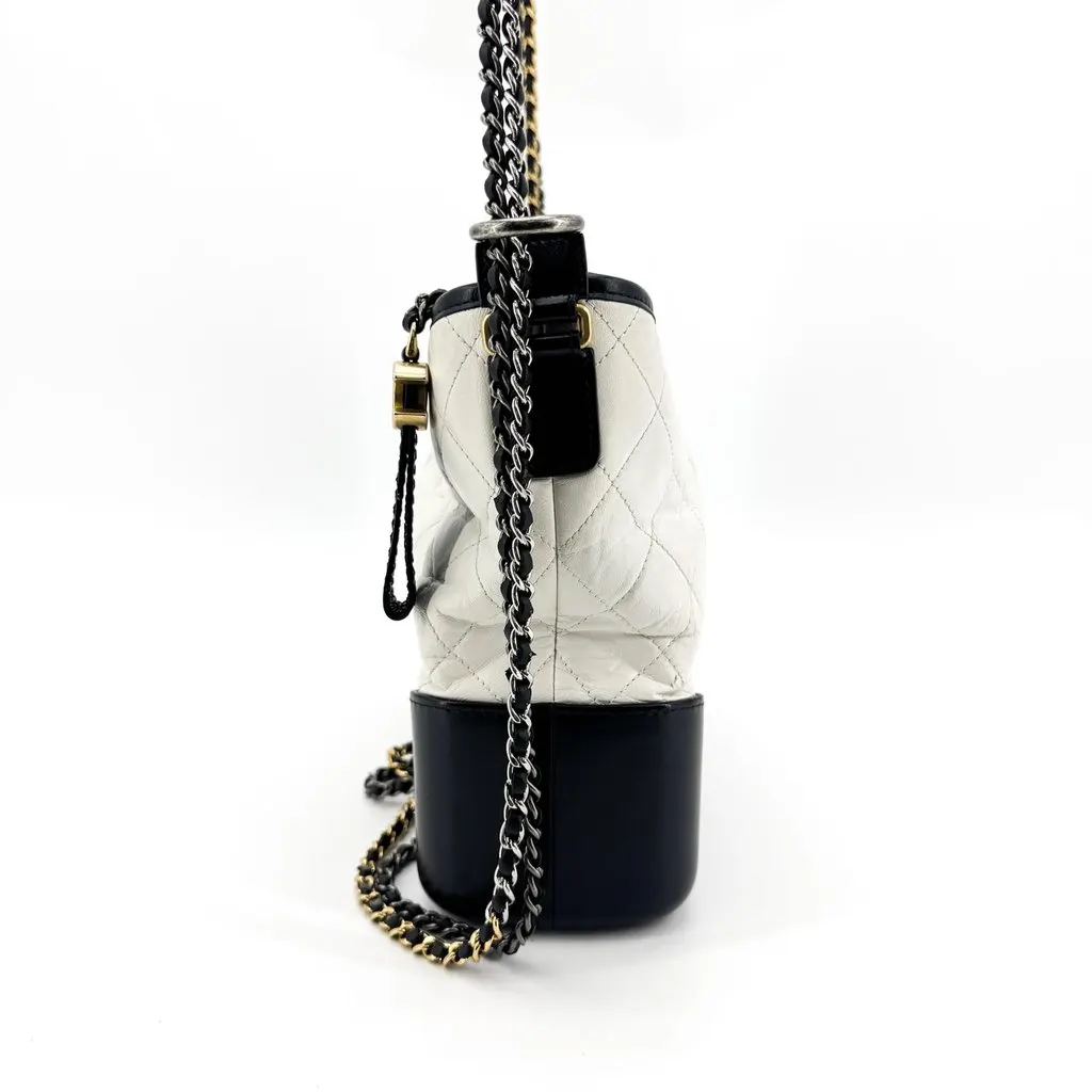 Chanel Small Gabrielle Hobo Bag Aged Calfskin White Black Black Leather Good - Inside View