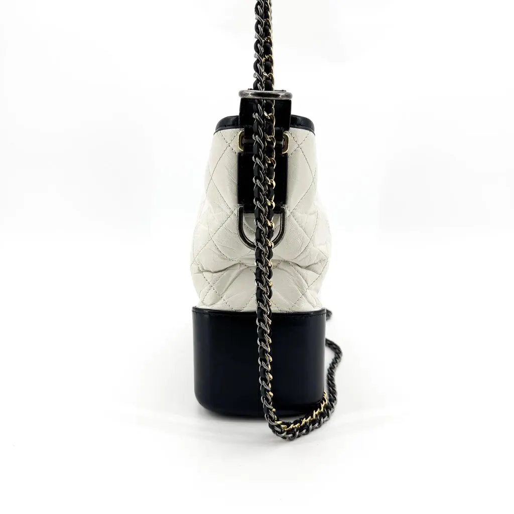 Chanel Small Gabrielle Hobo Bag Aged Calfskin White Black Black Leather Good - Model View