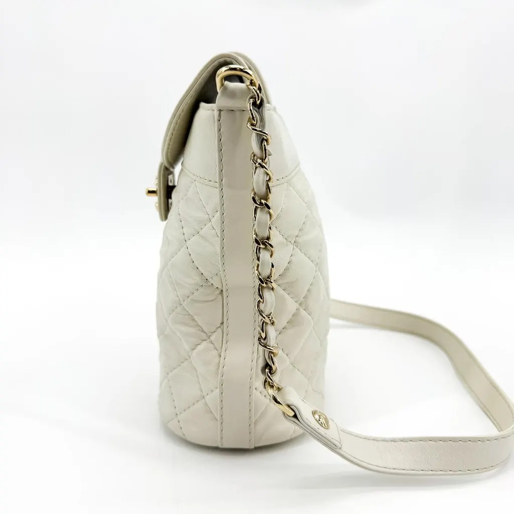 Chanel Small Flap Bucket Bag Lambskin White Gold Hardware Gold Leather Good - Inside View