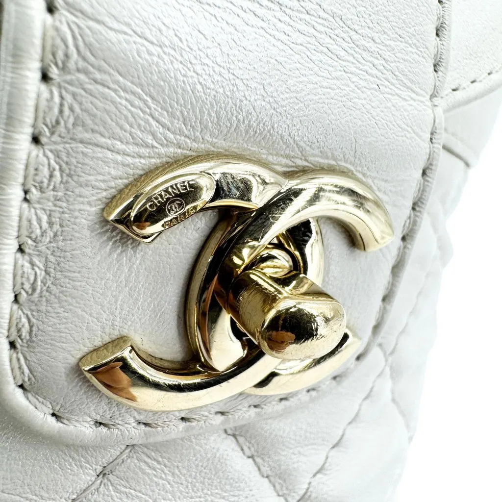 Chanel Small Flap Bucket Bag Lambskin White Gold Hardware Gold Leather Good - Box View