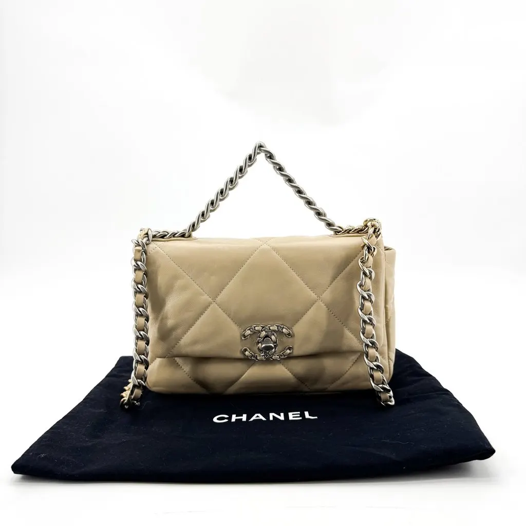Chanel 19 Flap Bag Small Beige Beige Leather Very good - Back View