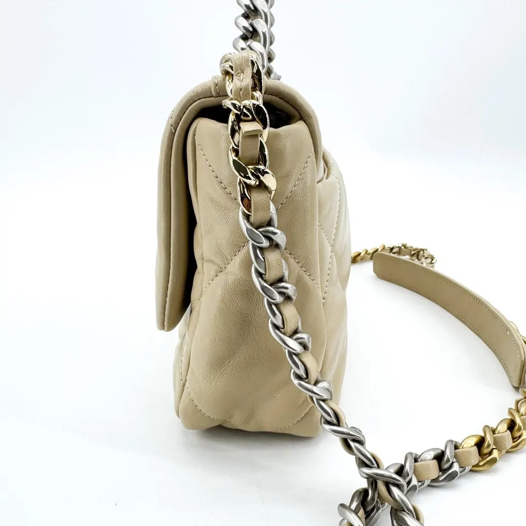 Chanel 19 Flap Bag Small Beige Beige Leather Very good - Model View