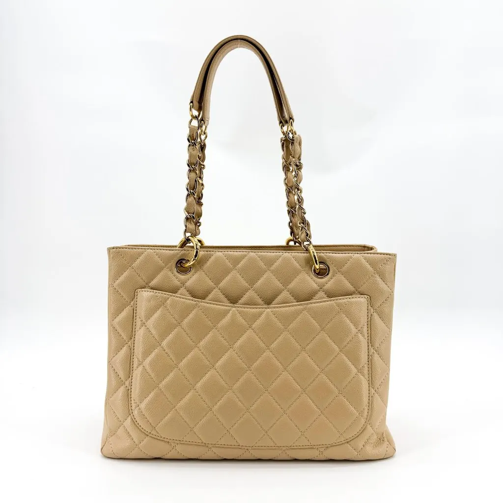 Chanel Grand Shopping Tote Caviar Beige Gold Beige Leather Good - Inside View