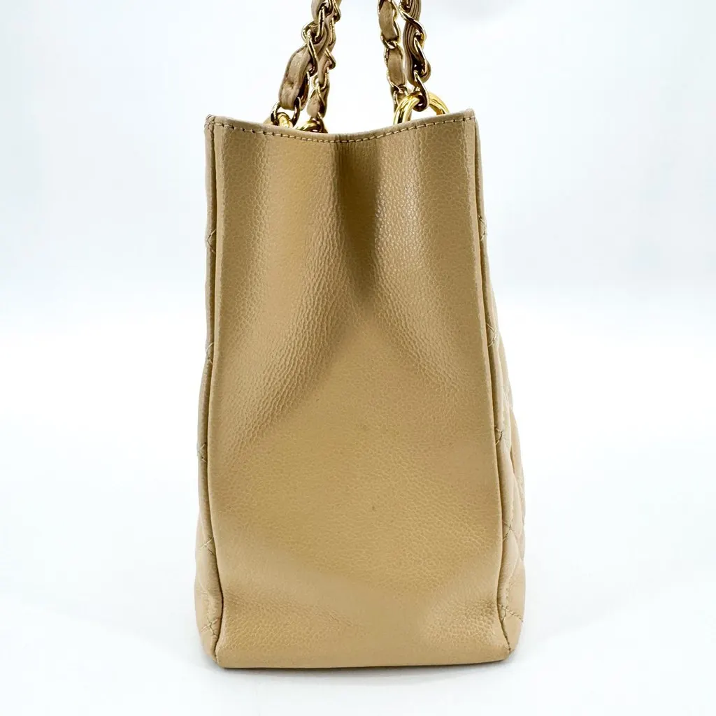 Chanel Grand Shopping Tote Caviar Beige Gold Beige Leather Good - Model View