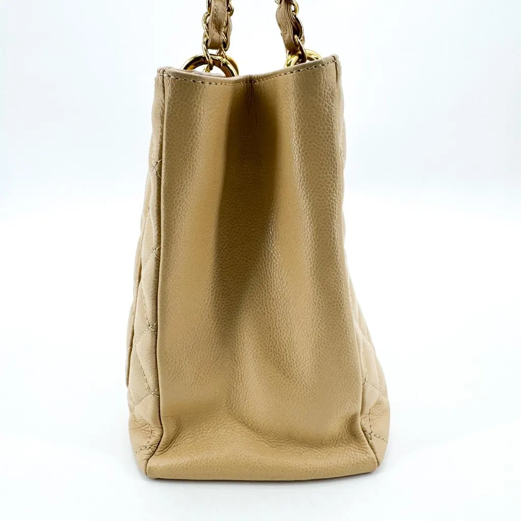 Chanel Grand Shopping Tote Caviar Beige Gold Beige Leather Good - Box View