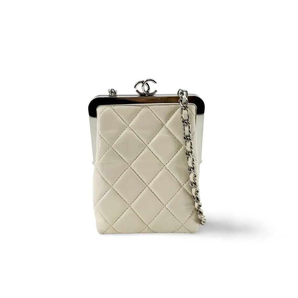 Chanel Classic Kiss-Lock Mini Chain Bag Silver Hardware Ivory