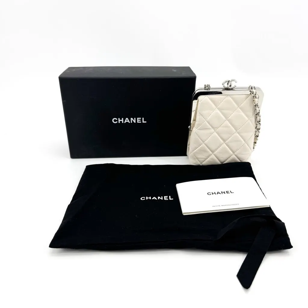 Chanel Classic Kiss-Lock Mini Chain Bag Silver Hardware Ivory Silver Leather Fair - Back View