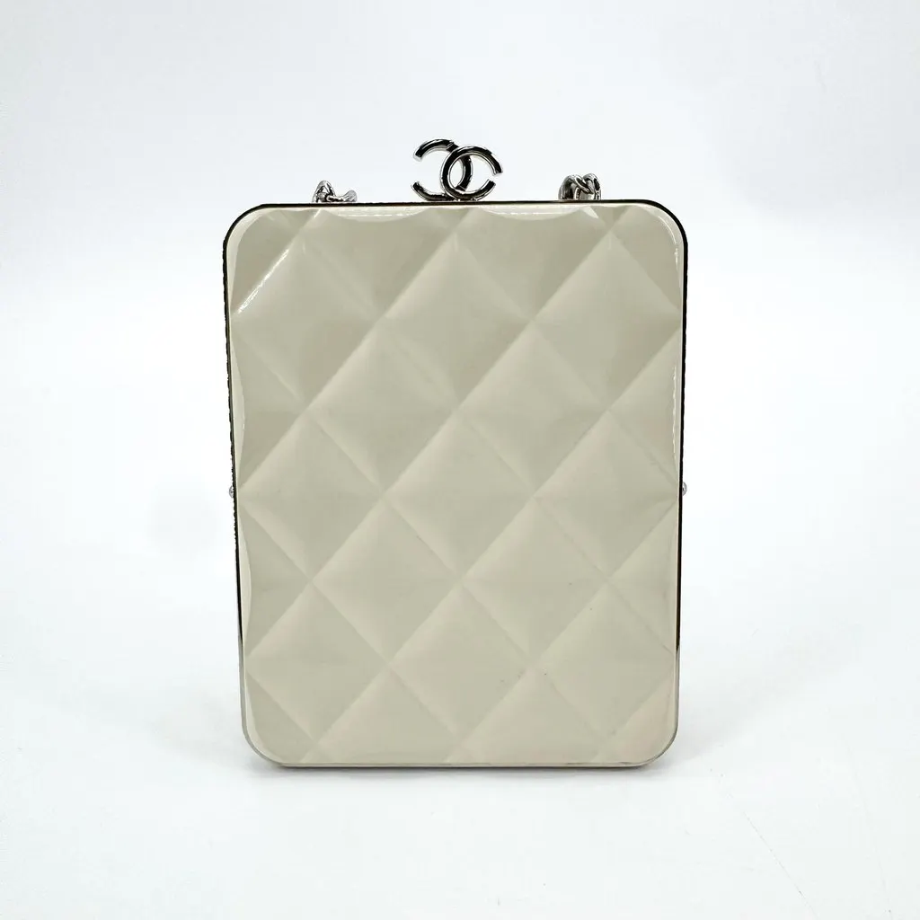 Chanel Classic Kiss-Lock Mini Chain Bag Silver Hardware Ivory Silver Leather Fair - Inside View