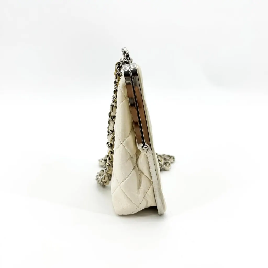Chanel Classic Kiss-Lock Mini Chain Bag Silver Hardware Ivory Silver Leather Fair - Box View