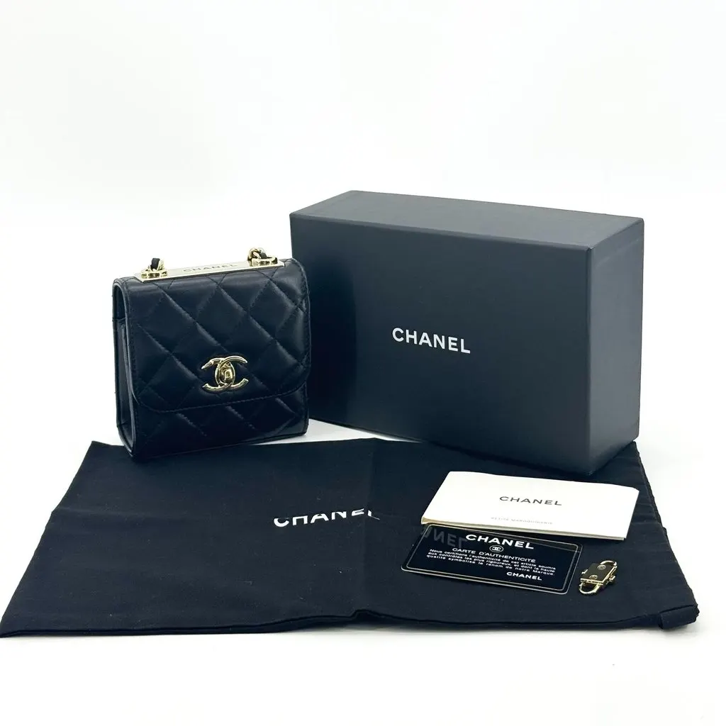 Chanel Trendy CC Mini Shopping Bag with Chain in Black Black Leather Very good - Back View