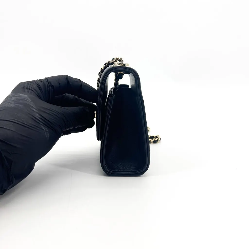 Chanel Trendy CC Mini Shopping Bag with Chain in Black Black Leather Very good - Model View