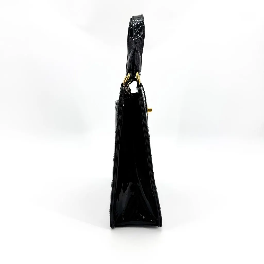 Chanel Vintage Patent Quilted Square Top Handle Bag Gold Black Black Leather Fair - Box View