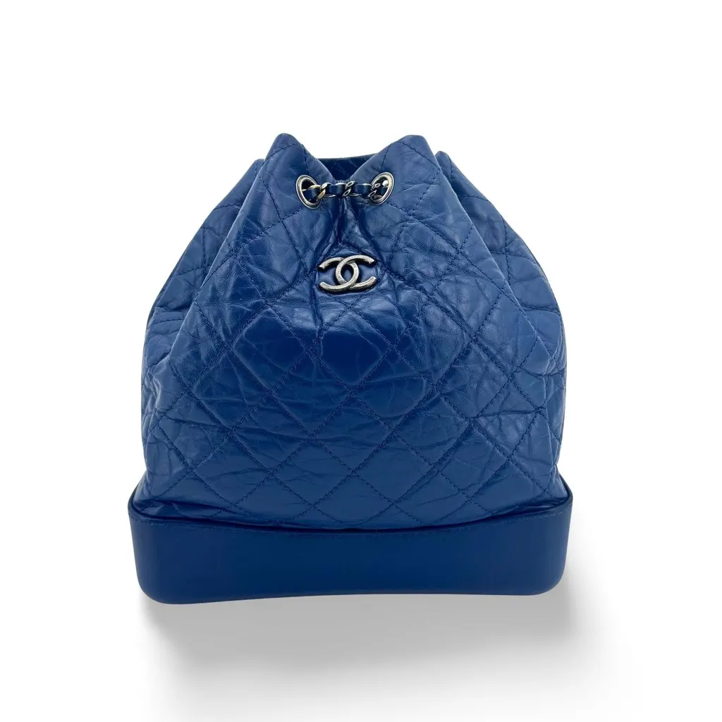 Chanel Gabrielle Backpack Small Blue Silver Hardware Blue Leather Good - Front View