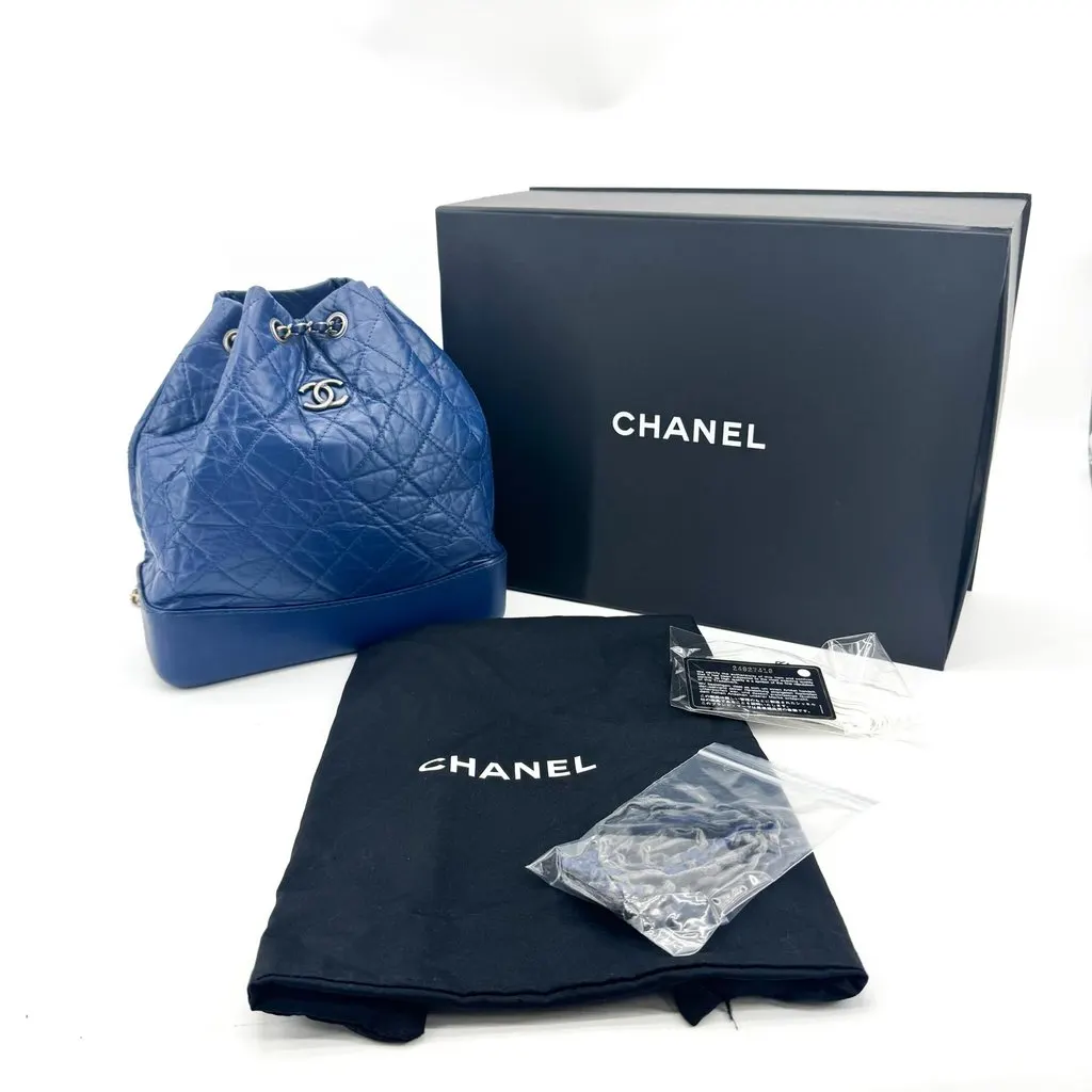 Chanel Gabrielle Backpack Small Blue Silver Hardware Blue Leather Good - Back View
