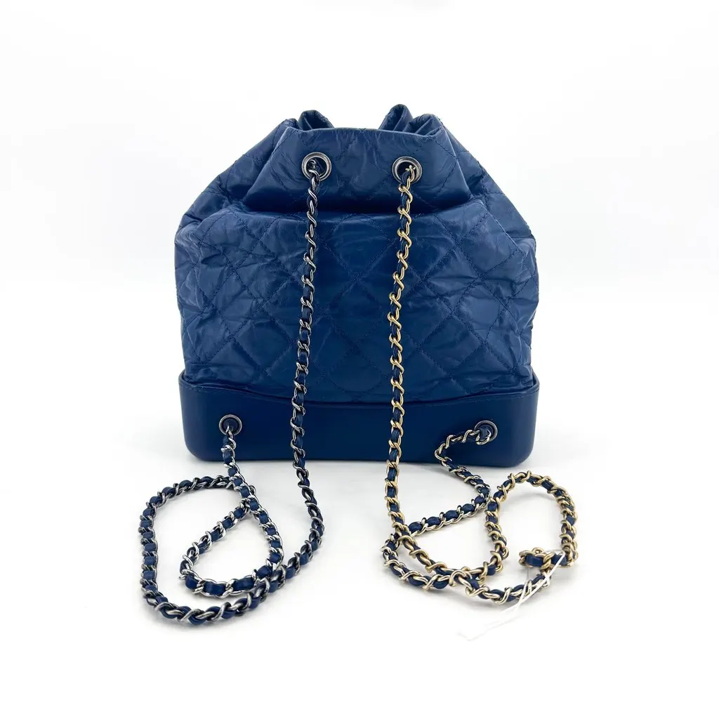 Chanel Gabrielle Backpack Small Blue Silver Hardware Blue Leather Good - Inside View
