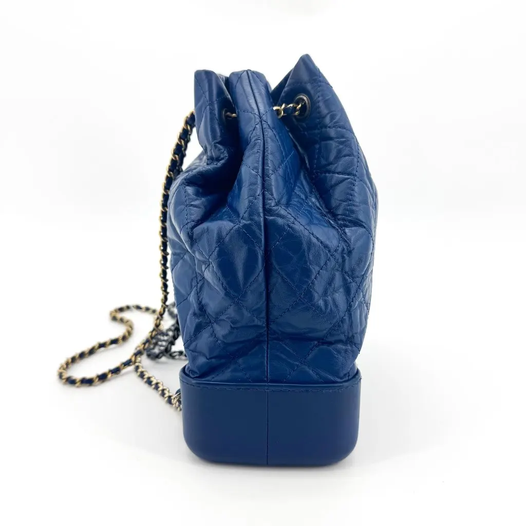 Chanel Gabrielle Backpack Small Blue Silver Hardware Blue Leather Good - Model View