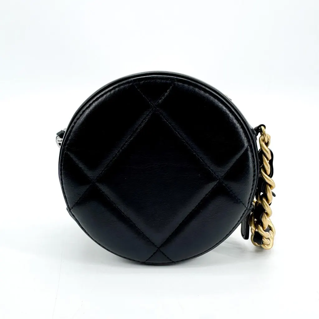 Chanel 19 Round Clutch with Chain Lambskin Black Black Leather Very good - Inside View