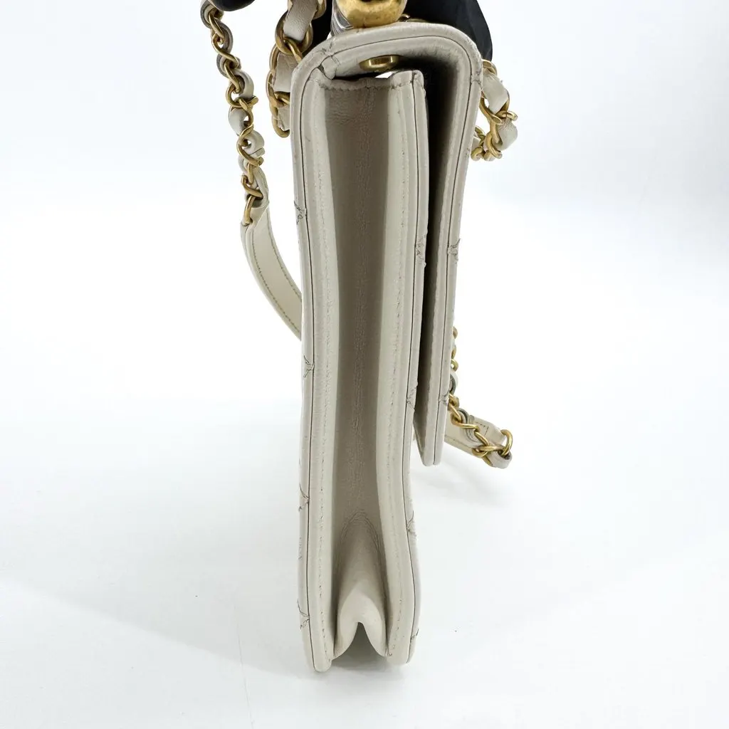 Chanel Mini Flap Bag with Pearl Lettering Gold Hardware White Gold Leather Good - Box View