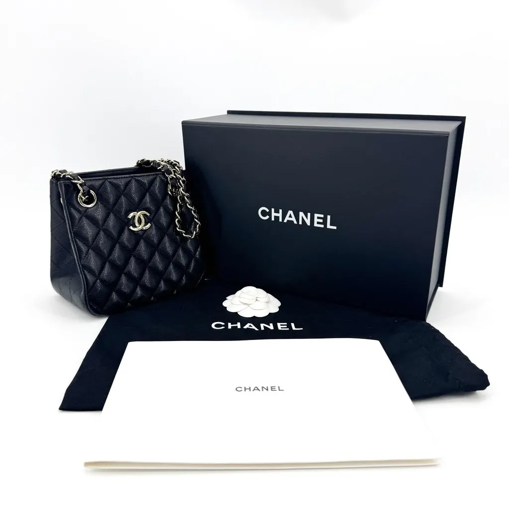Chanel Caviar Quilted Small Hobo Bag Gold Black Black Leather Very good - Back View