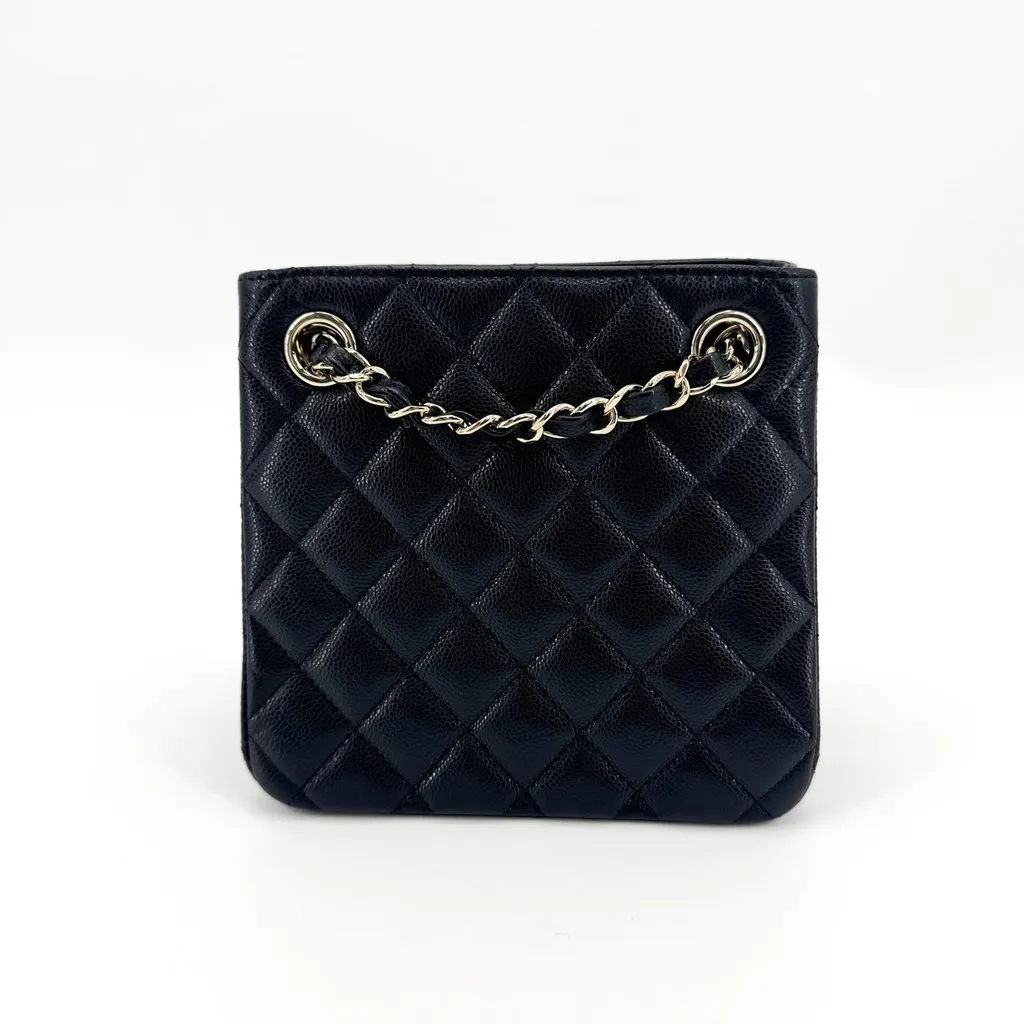 Chanel Caviar Quilted Small Hobo Bag Gold Black Black Leather Very good - Inside View