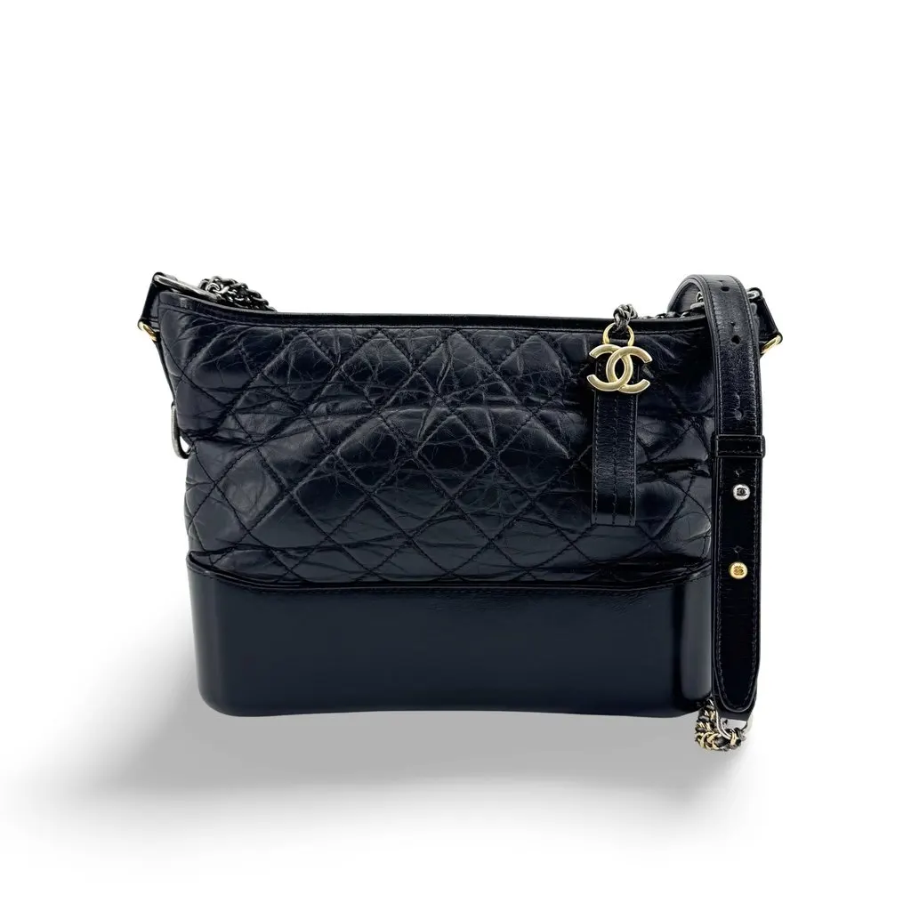Chanel Gabrielle Small Hobo Bag Black Black Leather Good - Front View