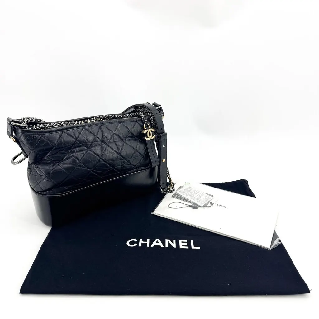 Chanel Gabrielle Small Hobo Bag Black Black Leather Good - Back View