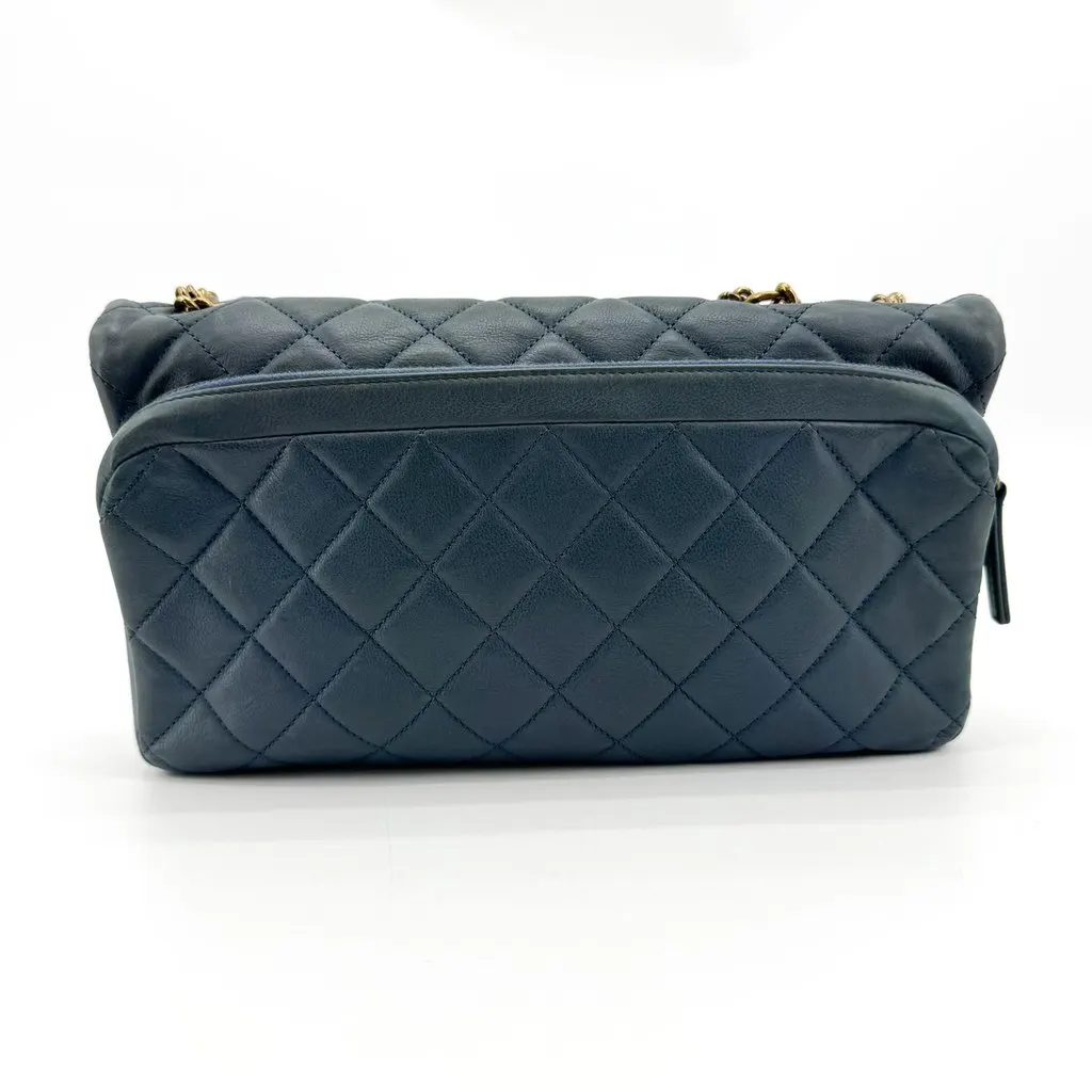 Chanel CC Crown Flap Shoulder Bag in Blue with Antique Gold Hardware Blue Leather Good - Inside View