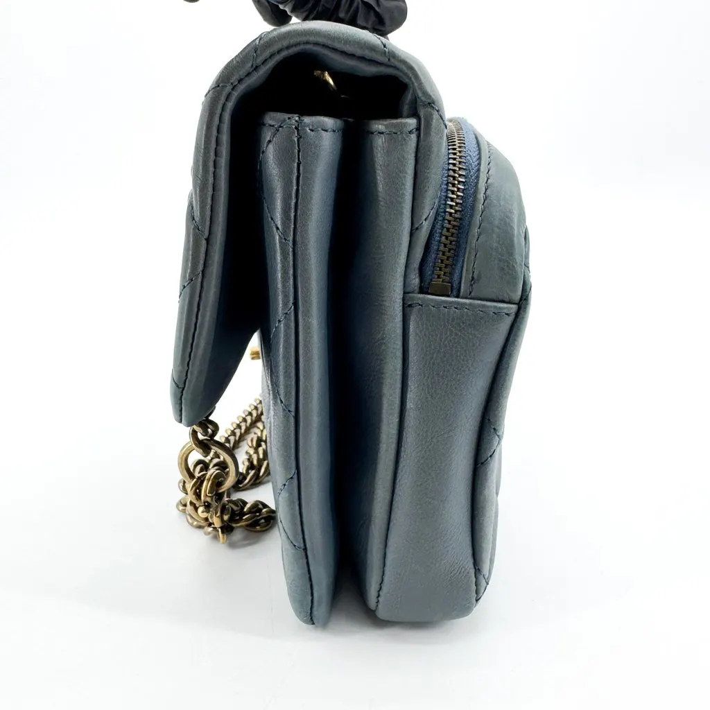 Chanel CC Crown Flap Shoulder Bag in Blue with Antique Gold Hardware Blue Leather Good - Model View