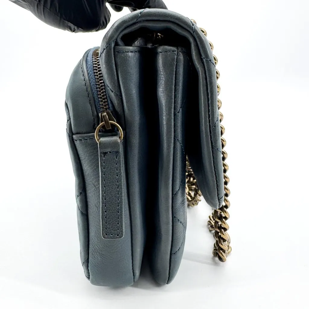 Chanel CC Crown Flap Shoulder Bag in Blue with Antique Gold Hardware Blue Leather Good - Box View