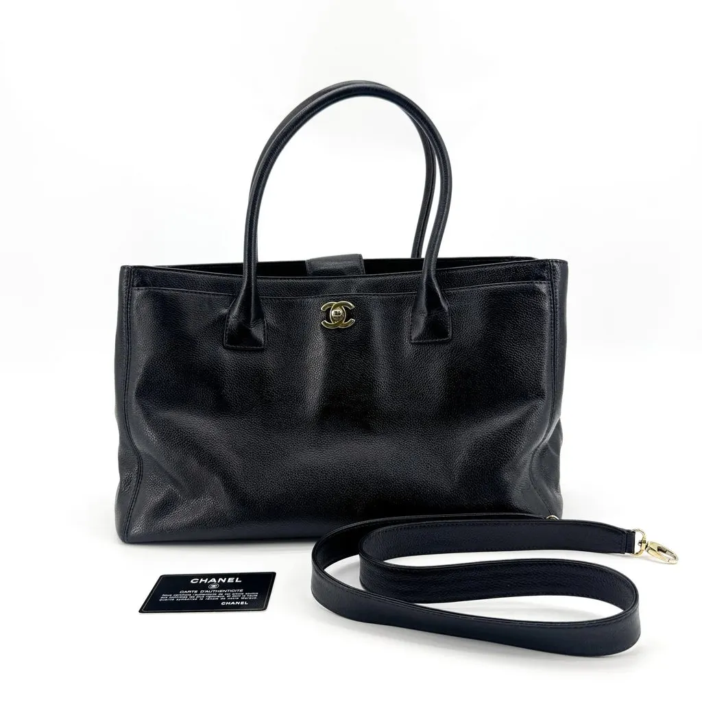 Chanel Calfskin Cerf Executive Tote Bag in Black Black Leather Good - Back View