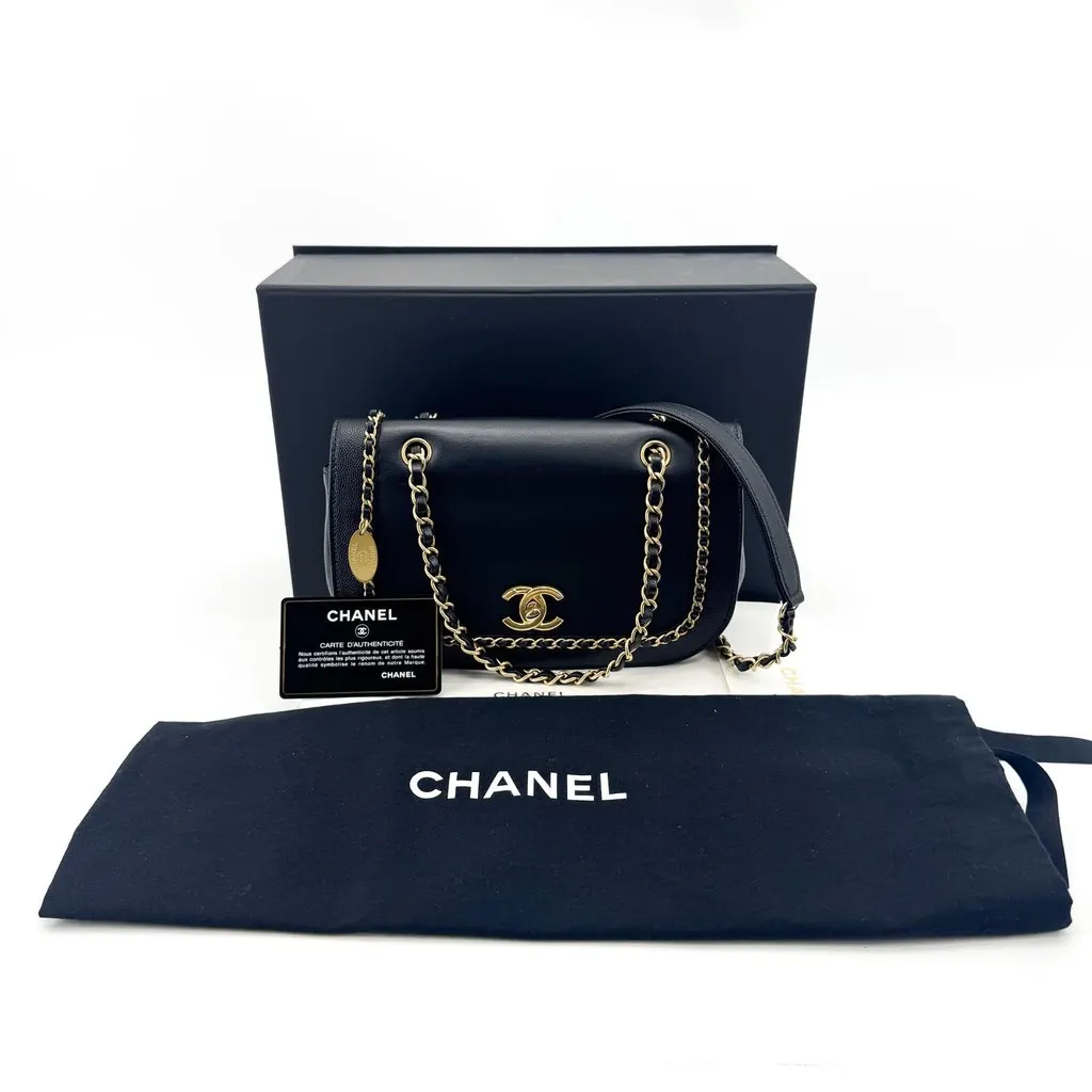 Chanel CC Charm Messenger Flap Bag Black Gold Black Leather Very good - Back View