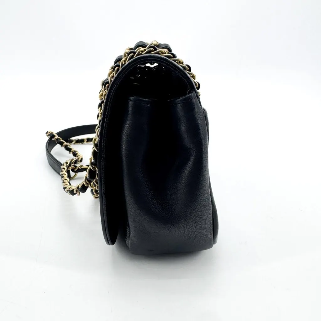 Chanel CC Charm Messenger Flap Bag Black Gold Black Leather Very good - Model View